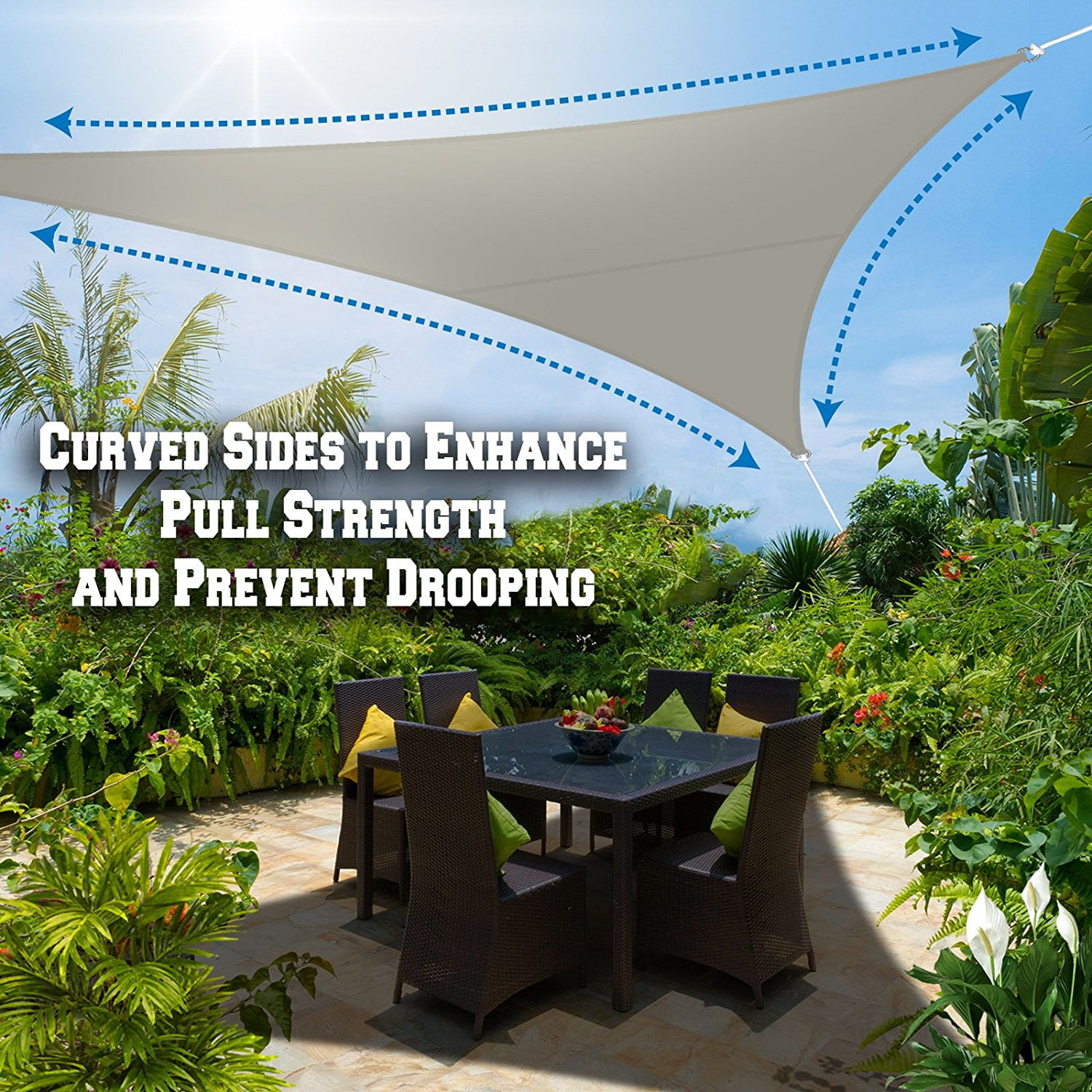 Sunrise Outdoor Sun Shade Sail 12'x12'x12' Triangle UV Top Cover Canopy - Ecru