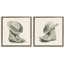 Stupell Industries Rustic Cowboy Boots Beauty & Fashion Drawing Brown Floater Framed Canvas Art Print Wall Art, 25 x 25, Set of 2