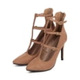 thumbnail image 5 of New Women Breckelles Lydia-21 Suede Pointy Toe T-Strap Zip Cage Pump Size, 5 of 6