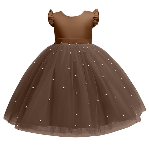 Gufahion Summer Girls Dress Dresses Girl's Sizes 5-9years Fashionable Girls' Solid Color Mesh Puffy Performance Formal for Sundresses, Brown, Gifts for Her