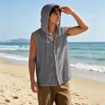 thumbnail image 2 of Men's Hooded Linen Blend Vest Shirt Sleeveless Loose Casual Button Down Hoodie With Drawstring Solid Color Tops Lightweight Breathable Summer Beach Fishing Outdoor Tank Top Blouse, 2 of 8