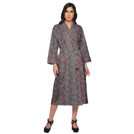 Moomaya Printed Long Robe With Pockets Cotton Bride Getting Ready Dress