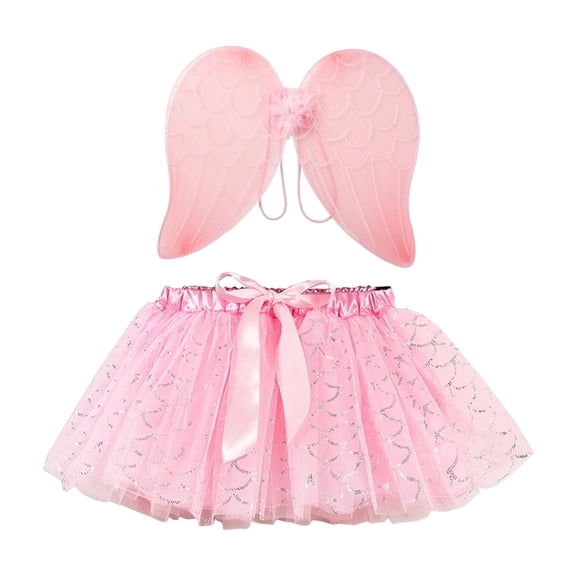Coerni Girls Tutu Skirt Toddler Princess Ballet Tulle Skirts Elegant Part𝐲 Dress 2 Piece Dance Outfit with Wings Birthday Clothes
