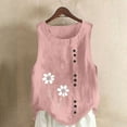 thumbnail image 2 of Jewelreauty Women Button Round Neck Tank Tops Casual Cotton Sleeveless Loose Tee Summer Going Out Blouses (M, Pink), 2 of 4