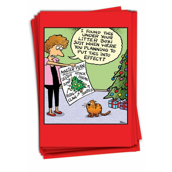 Pack of 12 Merry Christmas Cards Funny (1 Design, 12 Cards) - Master Plan C9470XSG-B12x1