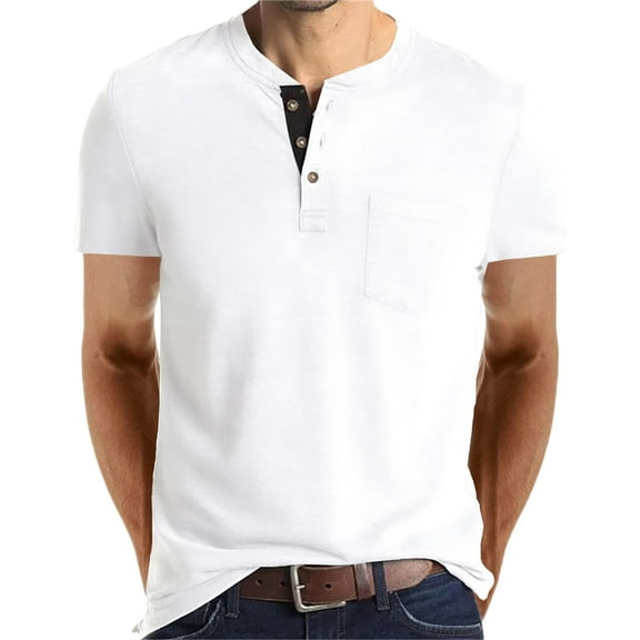 Mens Fashion Henley Shirts Long Sleeve Button Cotton T-Shirt with Pocket