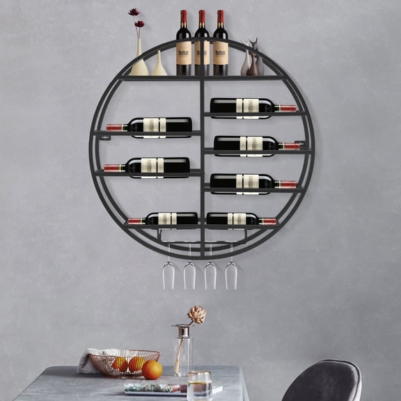 Wall Mounted Wine Rack 23.6" Modern Metal Bottle Holder Shelf Display Organizer for Home Bar