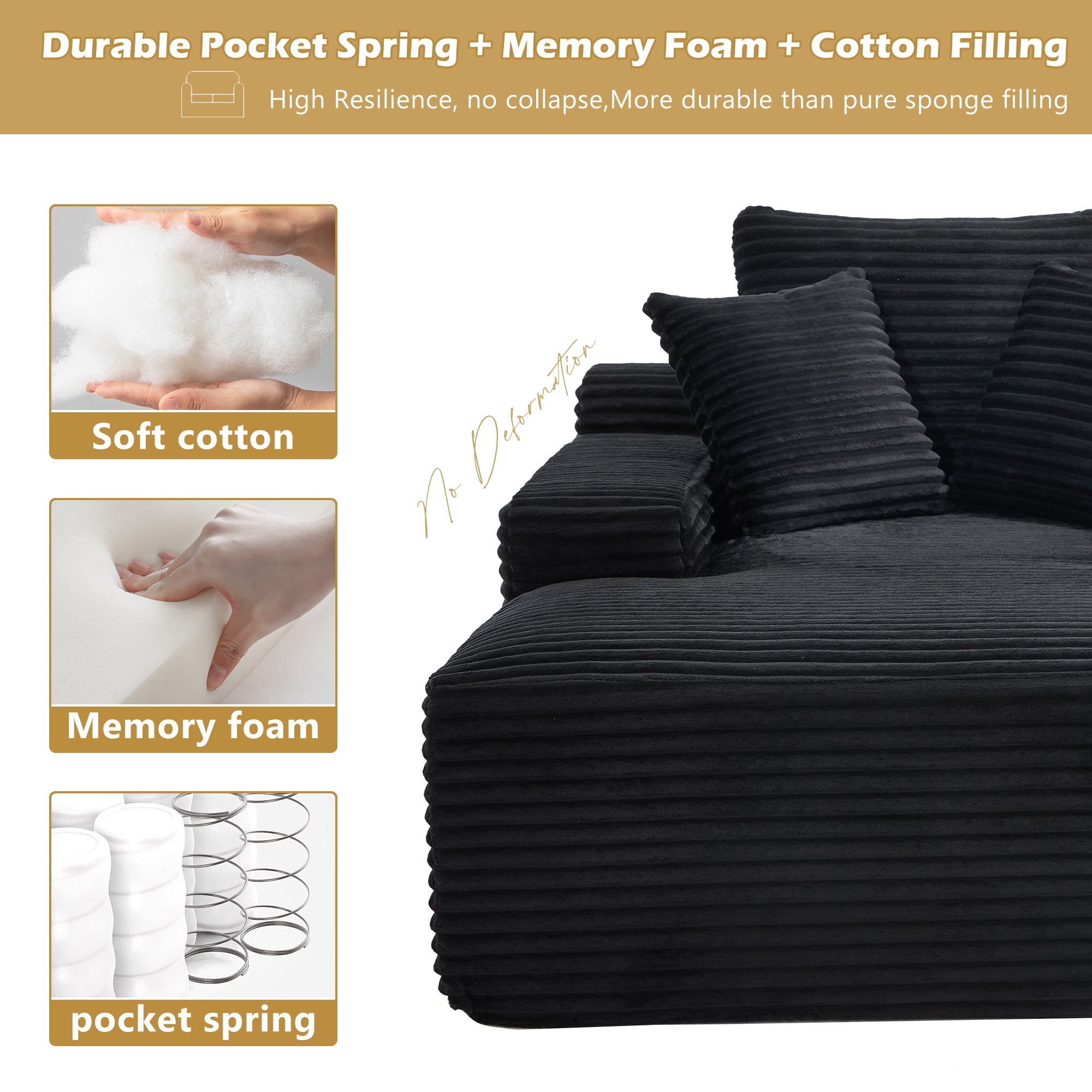 Leumius 67'' Oversized Chaise Lounge Chair Indoor,Cloud Plush Velvet Upholstered Deep Seat Sofa Bed with Back Cushion & Pillows,Cozy Sleeper Sofa Couch for Living Room, No Assembly Required,Black