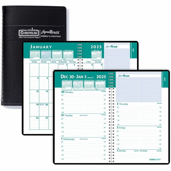 House of Doolittle 294-02 13-Month Jan 2025 to Jan 2026 8 in. x 5 in. Express Track Recycled Weekly Appointment Book/Monthly Planner - Black Cover