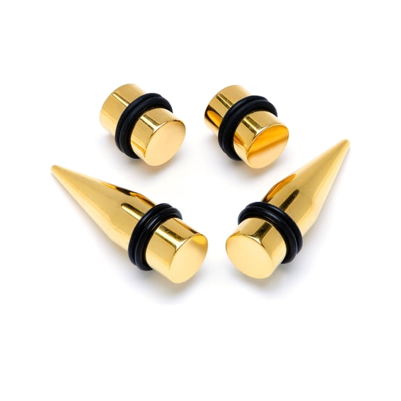 Body Candy Unisex 4Pc PVD Steel 00G Ear Gauges Stretching Kit Tapers Straight Plug Set 10mm