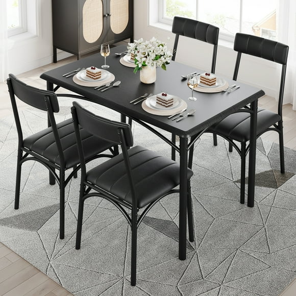 Juego de Comedor de 5 Piezas - Mesa Rectangular Alta y 4 Sillas Tapizadas con Respaldo Cómodo - Acero y MDF - Para Cocina, Comedor o Espacios Pequeños - Fácil Ensamblado