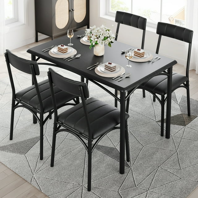 Juego de Comedor de 5 Piezas - Mesa Rectangular Alta y 4 Sillas Tapizadas con Respaldo Cómodo - Acero y MDF - Para Cocina, Comedor o Espacios Pequeños - Fácil Ensamblado