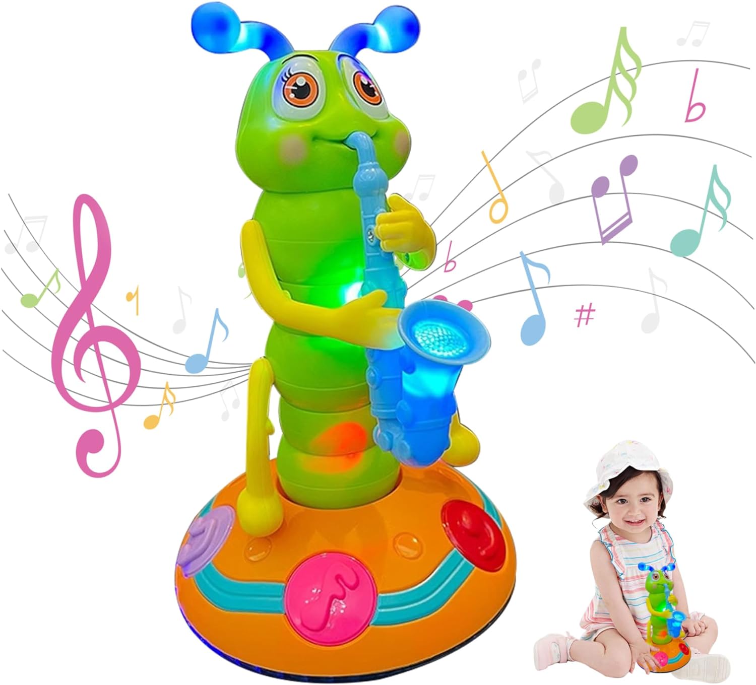 Chenille Saxophone Dansante - Jouet Musical Avec Lumières, Évitement D'Obstacles - Cadeau Enfant 3-6 Ans