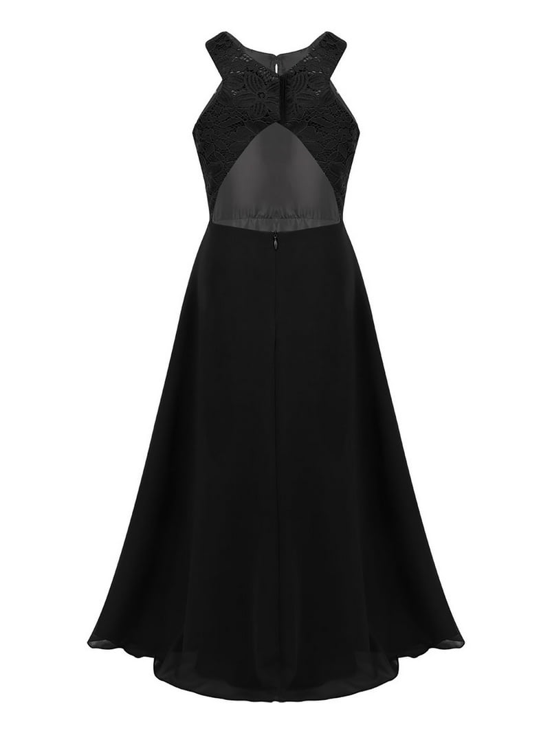 Sxiwei Kids Girls Lace Long Dress Halter Neck Evening Pageant Wedding Bridesmaid  Dress Prom Gown Black 16 - Walmart.com