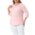 thumbnail image 4 of Agnes Orinda Plus Size Tops for Curvy Women 3/4 Sleeve Crochet Lace Detail Blouse Top Tunic Flowy Casual Shirt 4X Pink, 4 of 5