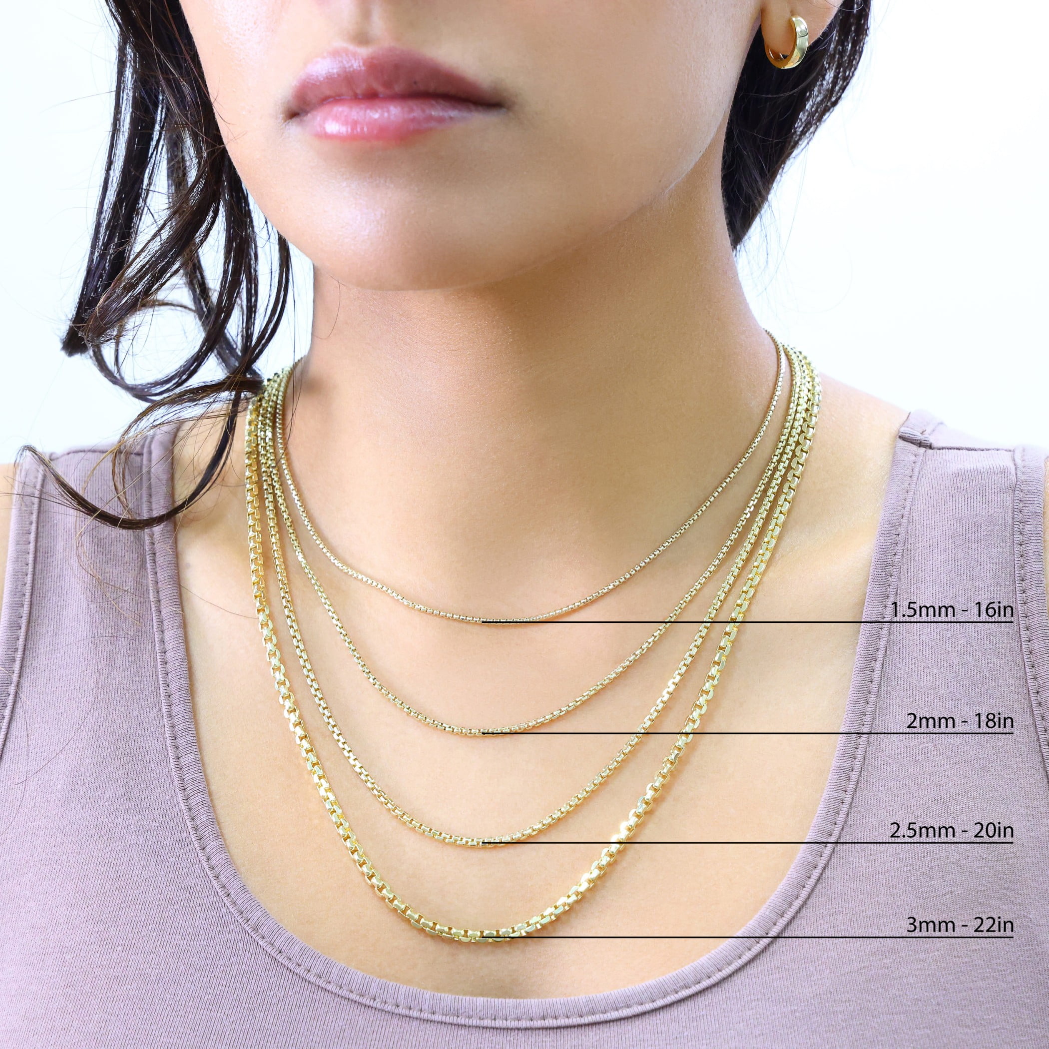 Nuragold 10K Real Yellow Gold Round Box Chain Necklace 16"-30" (1.5mm-3.5mm) Italian Jewelry for Men & Women