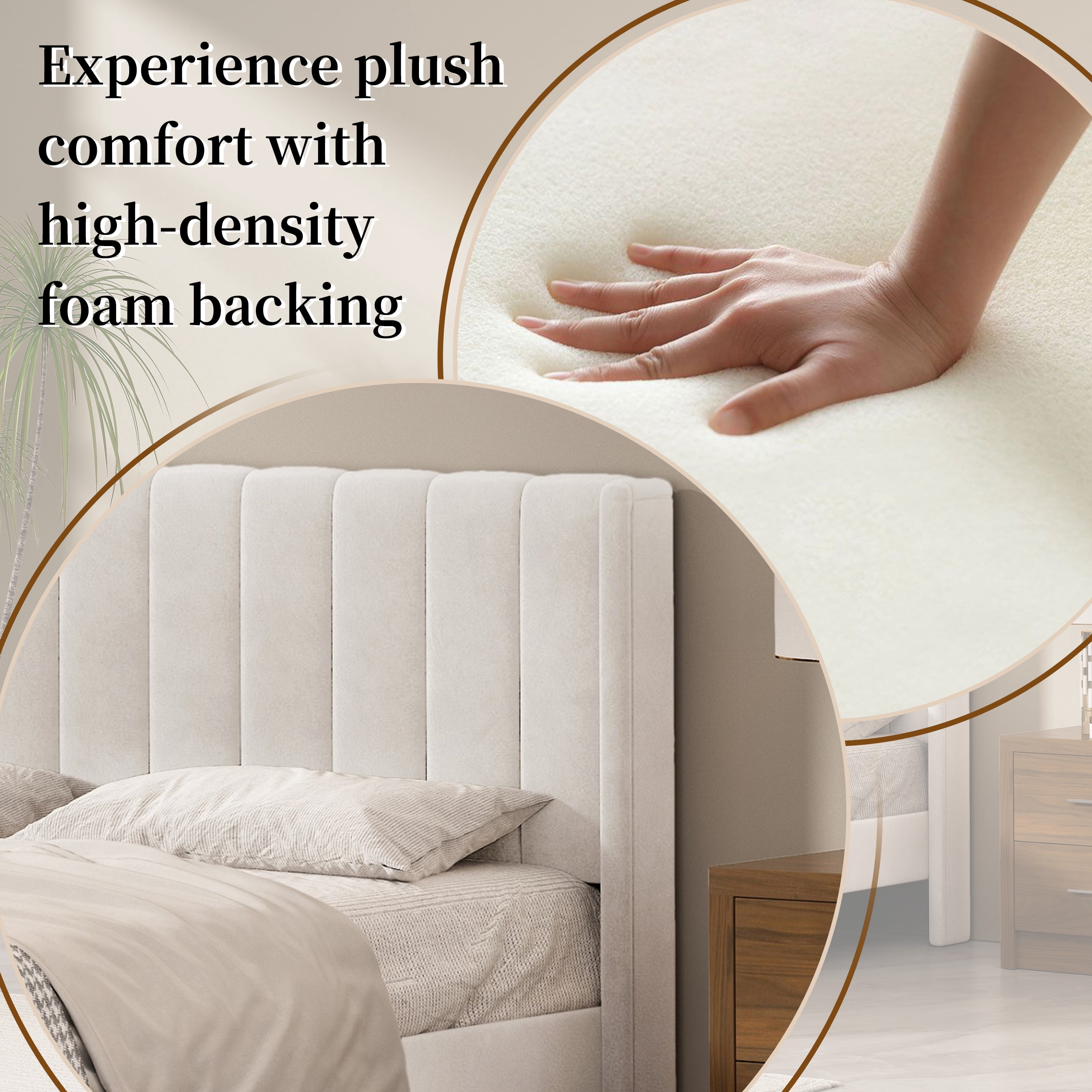 Full Size Upholstered Bed Frame,40.9" High Headboard,Strong Metal Frame,Wooden Slats Support,No Box Spring Needed,Easy Assembly,Velvet Fabric,Cream