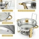 thumbnail image 5 of Historyli Juego de 4 platos de acero inoxidable para buffet,5 cuartos de galón,redondos,con soporte para tapa y tapa de cristal,para fiestas,bodas,camping y cenas. Borde dorado., 5 of 8