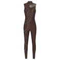 thumbnail image 3 of YiZYiF Womens Shiny Rhinestone Gymnastics Unitard Sleeveless Mesh Splice Figure Skating Dance Jumpsuit Brown L, 3 of 7