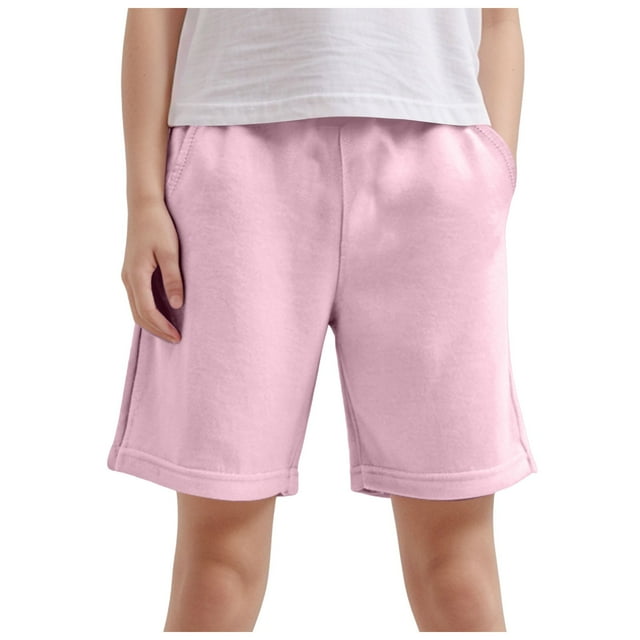 2DXuixsh Boys Sweatpants Shorts Youth Athletic Basketball Shorts with Pockets Boys Shorts Comfortable Soft Breathable Drawstring Solid Color Pull on Jogger Shorts Pink 5-6 Years