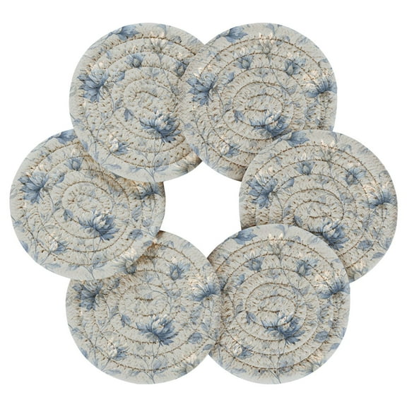 Round Placemats Set of 6 Heat Resistant Washable Kitchen Table Decorations 15.4in Exquisite Blue Peony Design