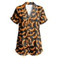 thumbnail image 3 of Womens Halloween Pajamas Ladies Bow Front Tie Sleepwear Set Soft Loose Top with Shorts Breathable Loungewear Women Pajamas Black XXL, 3 of 4