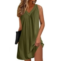 gakvbuo Chemise Nightgown For Women Sleeveless Sleepwear Lightweight Sleep Dress Shirt Pleated V Neck Night Dress Short Chemise Summer Tank Dress