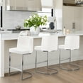 thumbnail image 2 of Foreate 26" Counter Height Bar Stools Set of 3 Modern Counter Stools with Back and C-Shaped Metal Frame, Velvet Bar Chairs Island Stools for Kitchen Counter, Home Bar, Pub, White, 2 of 8