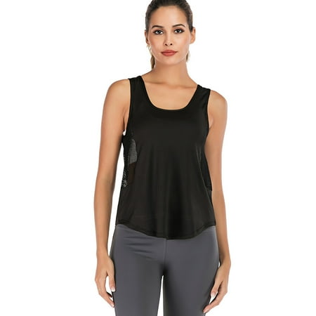 

Women Yoga Vest Mesh Breathable Solid Loose Hem Simple Female Tops for Sports