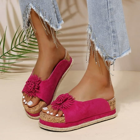 

Zpanxa Womens Sandals Vintage Floral Print Open Toe Sandals Wedge Sandals for Women Hot Pink 42