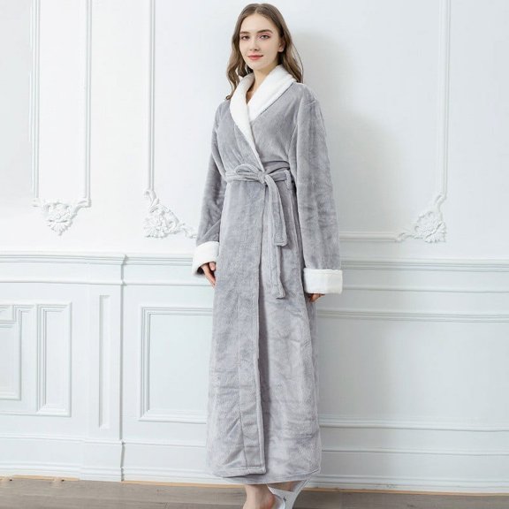 2022 warm pajamas for women Autumn And Winter Flannel Nightgown Plus Velvet Padded Women's Long Pajamas Women's Lovely Home Clothes Gray M