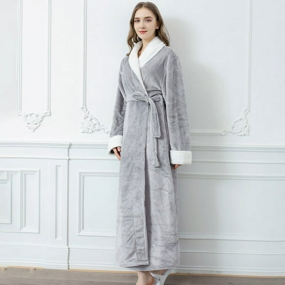 Autumn and winter flannel nightgown plus velvet padded couples men's long pajamas women's cute home clothes