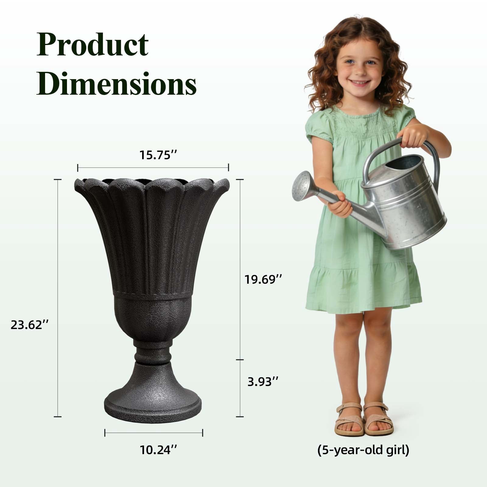 Chiccushion 23.6" Large Urn Planters for Outdoor Plants, Set of 2 Plastic Flower Pot for Wedding Party Bridal Shower Garden Patio Home Decor, Black