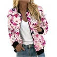 thumbnail image 2 of JURANMO Women's Casual Jacket Ribbon Graphic Long Sleeve Bomber Jackets Breast Cancer Survivors Gifts Outerwear Pink L, 2 of 5