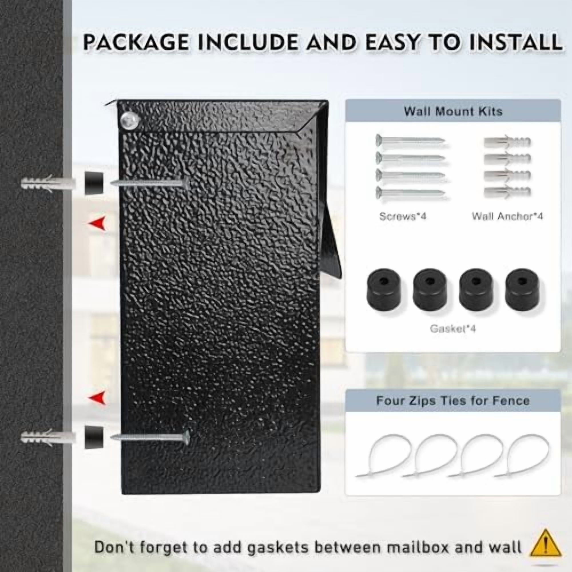 Wall-Mount Mailbox, Large Capacity Mail Box, Mailboxes for Outside, Galvanized Steel Rust-Proof Metal Post Box, 14.56" x7" x4.13" Black