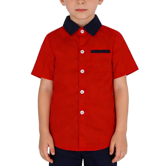 CPNG Toddler & Kids' Short-Sleeve Button-Down Shirt: Contrast Accent Collar & Pocket, Durable Woven Fabric – Versatile for Events & Daily Wear