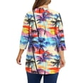 thumbnail image 4 of QETYUW Plus Size Shirts for Women 3/4 Sleeve Hawaiian Shirt Round Neck Loose Fit Casual Tunic Tops Vacation Beach Tshirts, 4 of 5