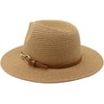 thumbnail image 5 of Women Straw Panama Hat Travel Fedora Beach Sun Hats Wide Brim Straw Roll up Hat UPF 50+, 5 of 5