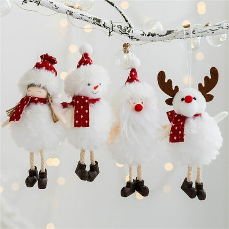 

Travelwant 4Packs Christmas Hanging Doll Christmas Santa Claus Snowman Elk Bear Long-Legged Hanging Ornaments Christmas Tree Pendant Decorations for Windows Door Fireplace