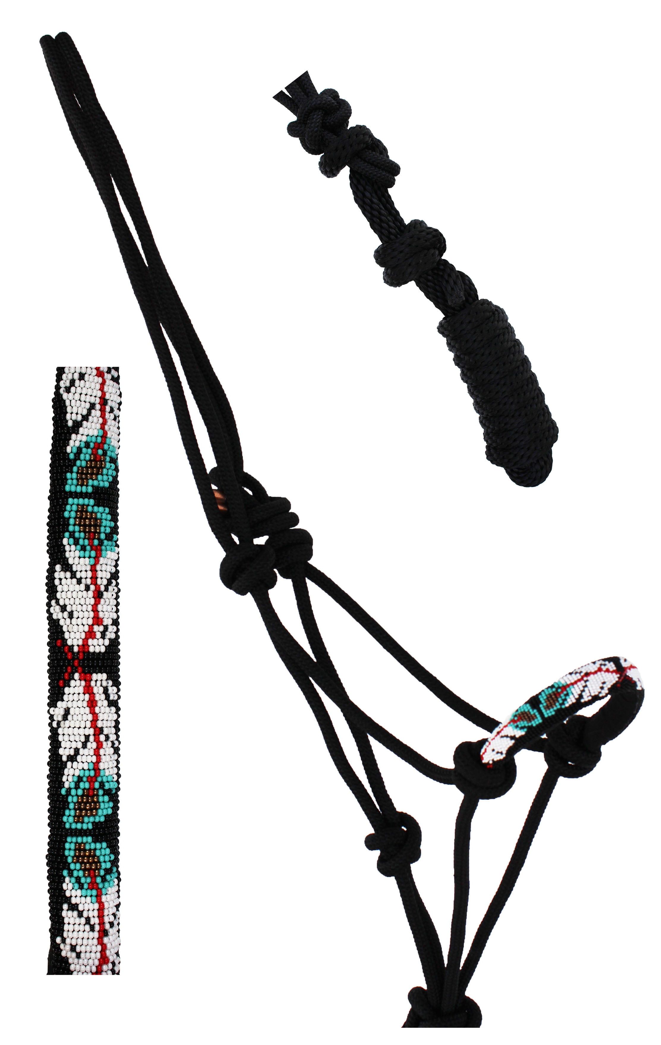 Nylon Horse Braided Beaded Noseband Rope HALTER Lead Rope Tack Black