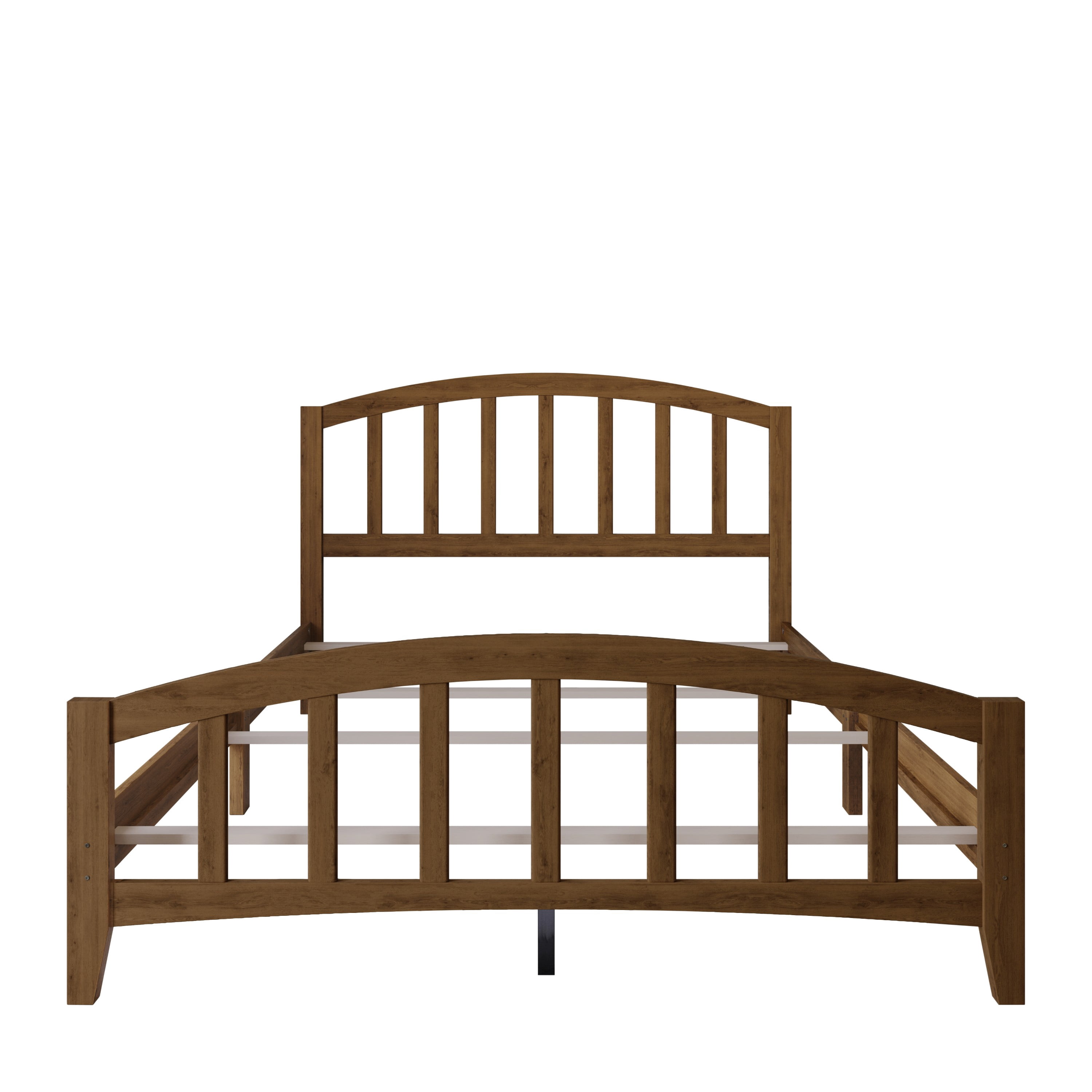 Home Design Nogales Twin Panel Bed Frame with Arched Slat Headboard and Center Support, Brown, Box Spring Required, Easy Assembly