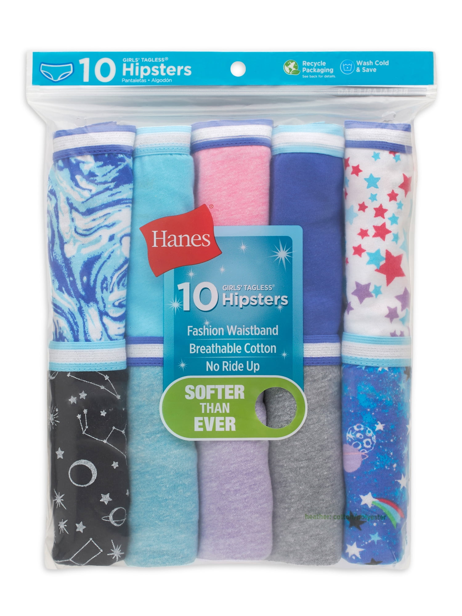 Hanes Girls' Sparkle Cotton Hipster, 10 Pack