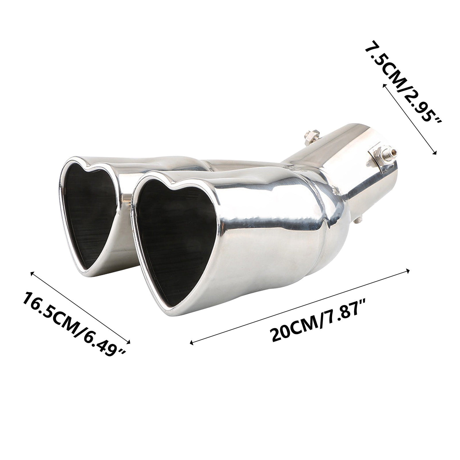 Automotive Performance Exhaust Pipes Two-Piece Double Pipe Heart-Shaped Tail Pipe for Car Modification 10 in Length