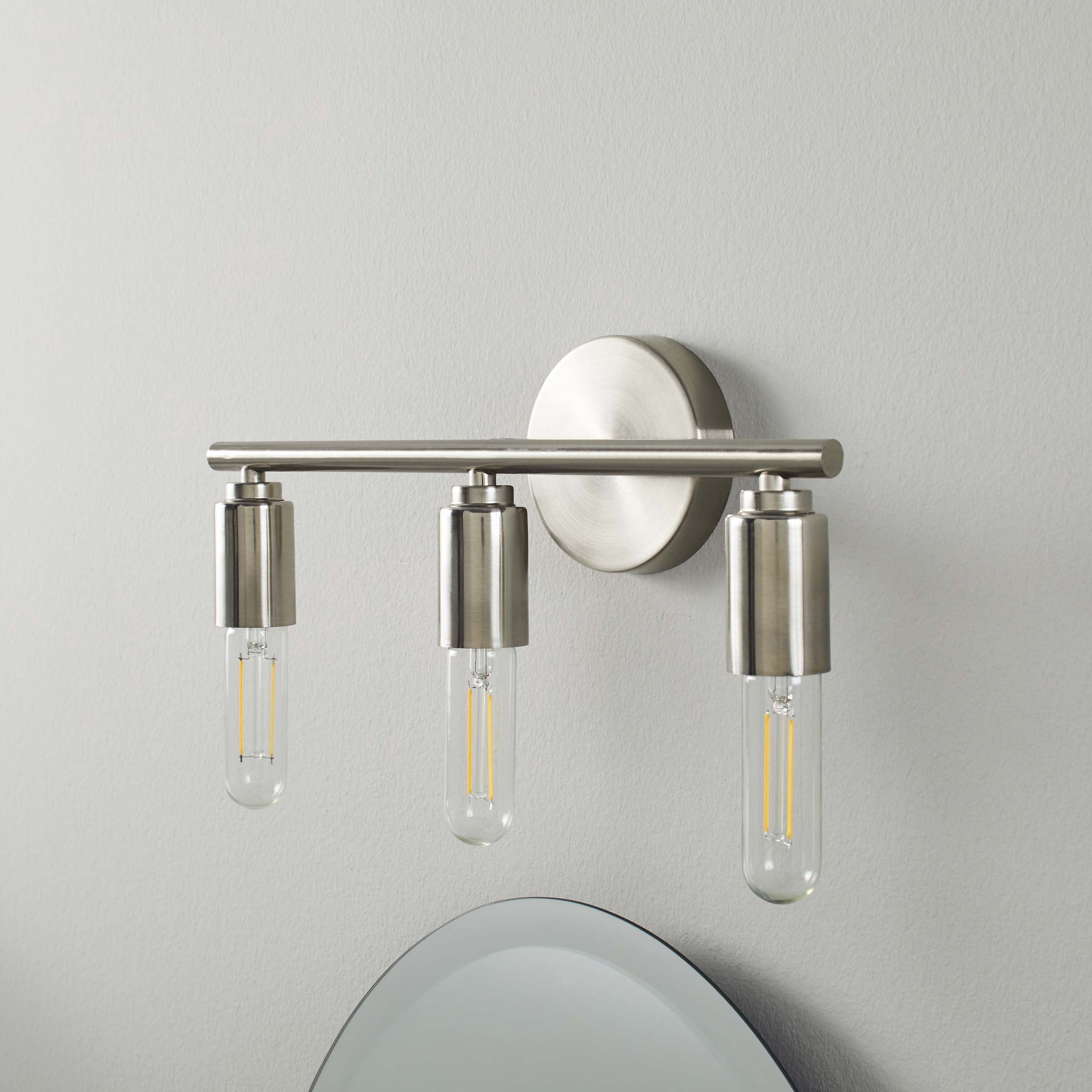 Better Homes & Gardens 16" Farmhouse 3-Head Nickel Vanity Light, Metal Fixture T9 Bulbs Not Included