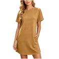 thumbnail image 2 of QUNYINEY Short Sleeve Women Dresses Casual A Line Summer Midi T-Shirt Dress Loose Fit with Pockets Solid Crew Neck Dresses, 2 of 7
