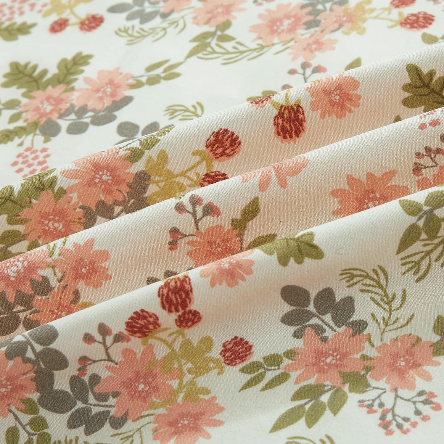 Chezmoi Collection 4-Piece Floral Window Curtain Set with Sheer Backing, Multicolor Pink Red Green Gray Floral Flowers Printed Microfiber, 120 inch x 84 inch