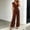 Coffee, variant on Women's Solid Color V-Neck Sleeveless 2-Piece Outfit Button Tie Detail Top with Straight Leg Pants Set Blue XL(XL)