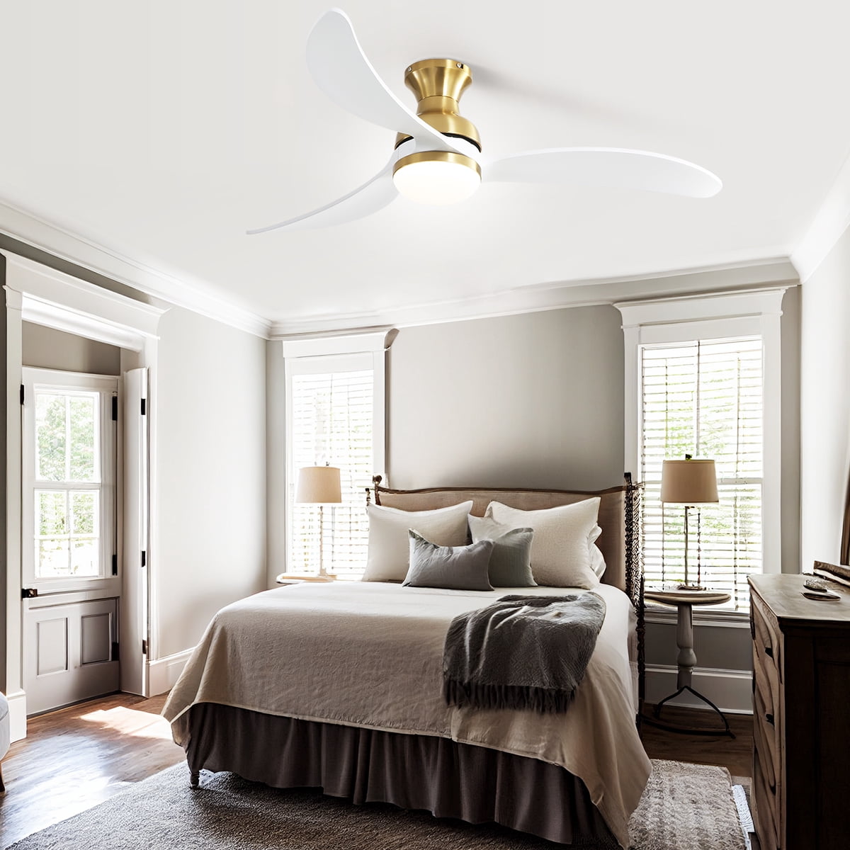 Sofucor 52" Gold Modern Ceiling Fan with LED Light and Remote Control