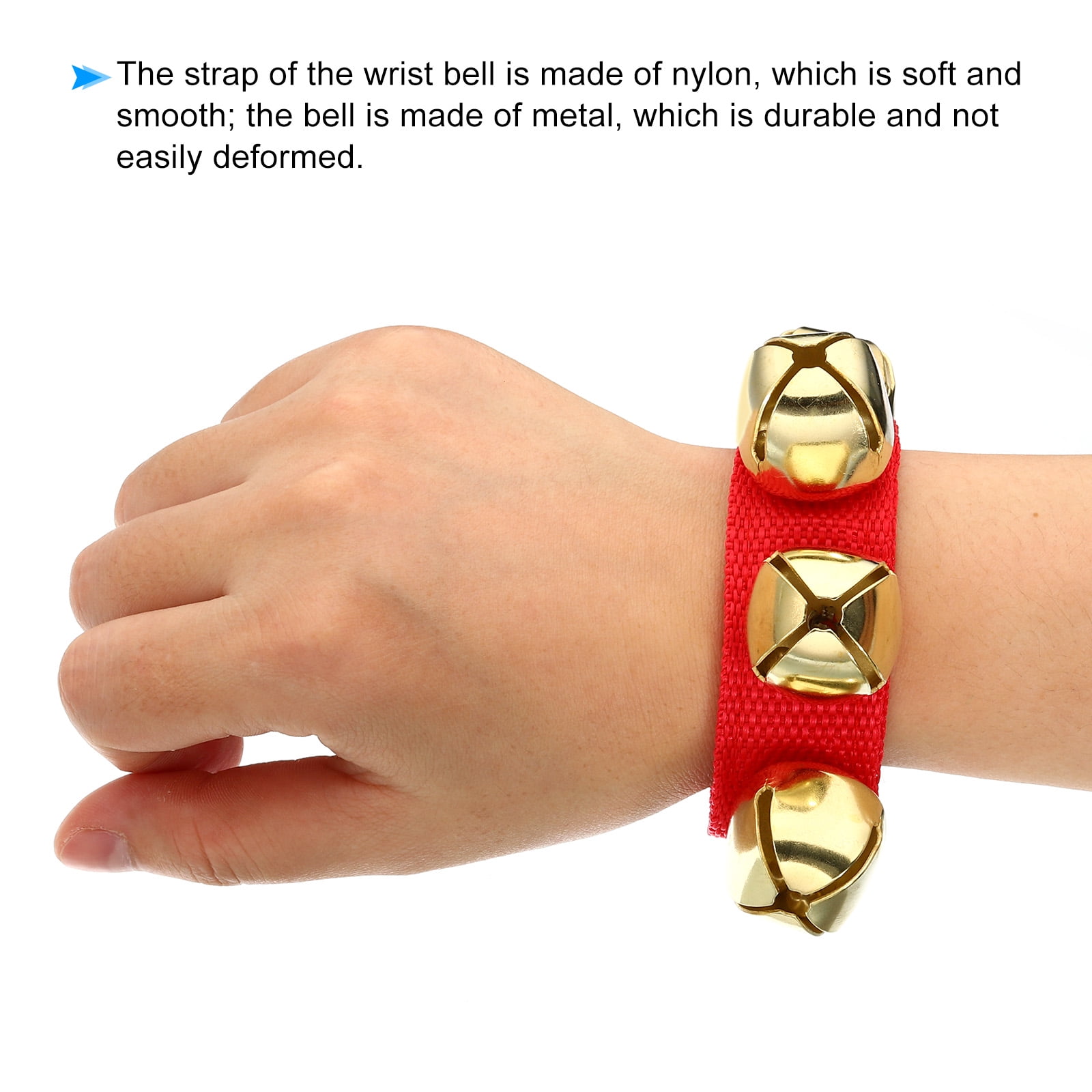 12pcs Wrist Bells, Jingle Bells Ankle Bells Percussion Instruments Musical Rhythm Band with 4 Golden Bells, Red