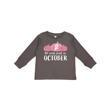 

Inktastic In October We Wear Pink Pumpkins with White Ribbon Gift Toddler Boy or Toddler Girl Long Sleeve T-Shirt
